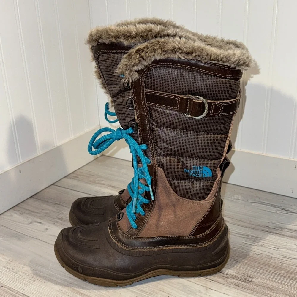 The North Face Brown Faux Fur Snow Boots Primaloft Womens Size 6